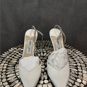Jimmy Choo White Heels with Silver Accents